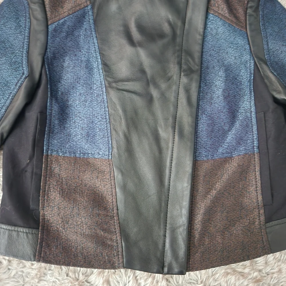 BCBGMaxAzria Lamb Leather Ross‎ Moto Jacket Black & Blue Women's Size Small